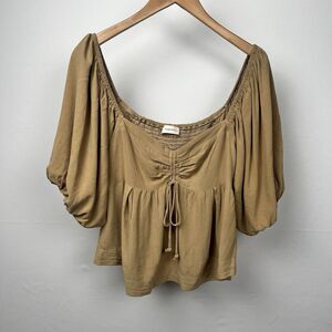 Boho Cottagecore Prairie Peasant Blouse Ruched Bust Peplum Top Milkmaid L